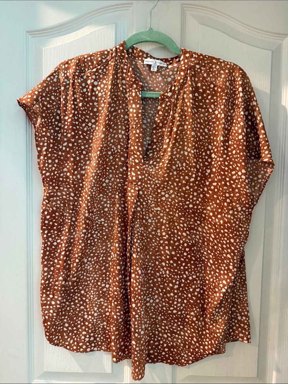 Maison d’Amile Women's Brown Dot Print Short-Sleeve Blouse